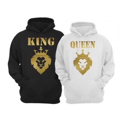Bluzy dla par zakochanych z kapturem King Queen lwy